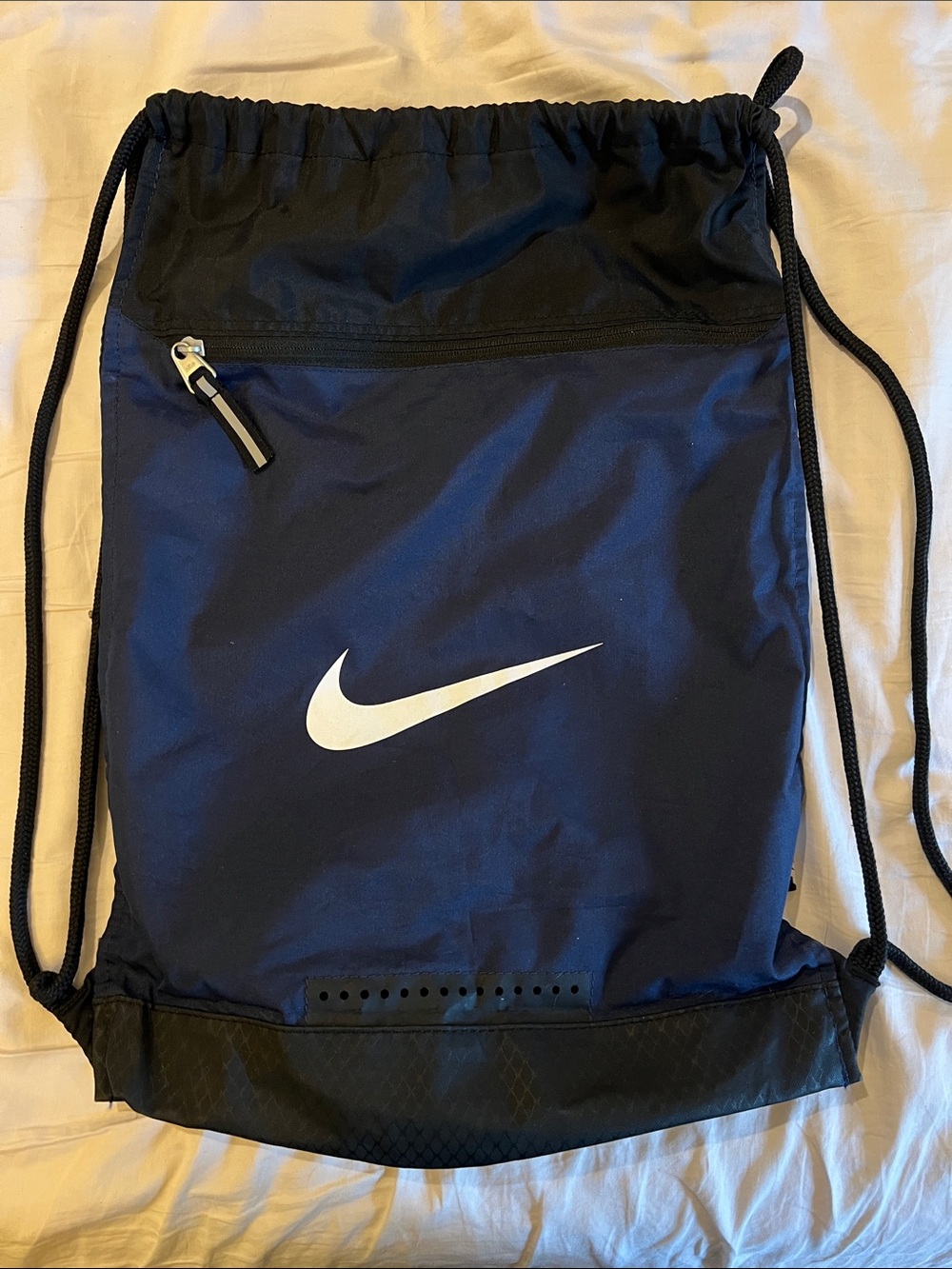 Nike Blue and Black Drawstring Gym Sack with White Swoosh
